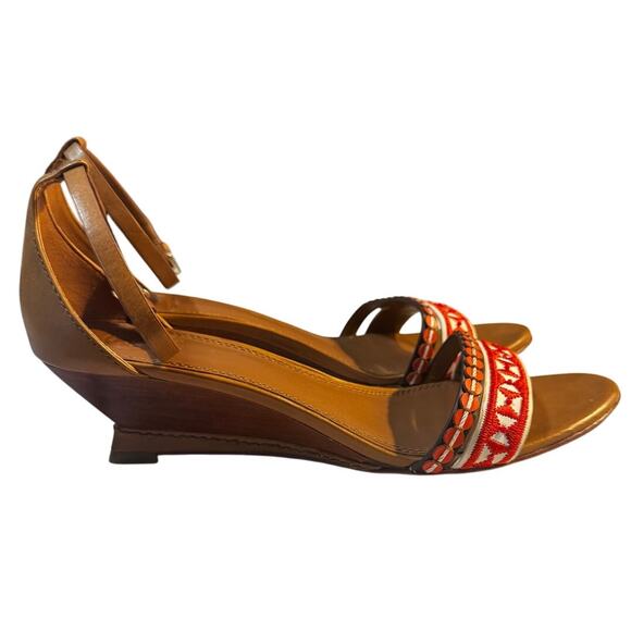 Tory Burch Embroidered Leather Wedge Sandals – Size 8M - Picture 1 of 6
